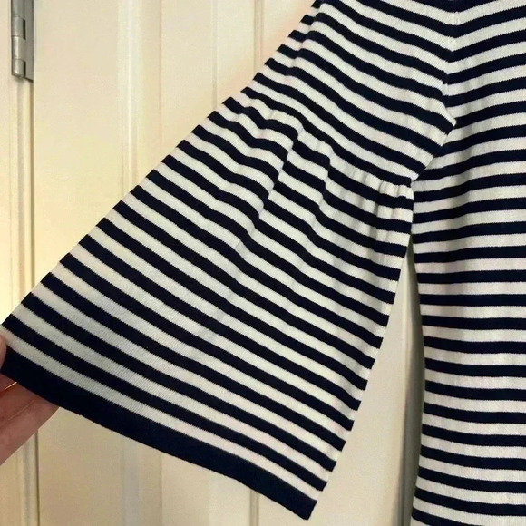 Sail to Sable STS Navy and White Striped Bell Sleeve Sweater Dress XS - Picture 4 of 11